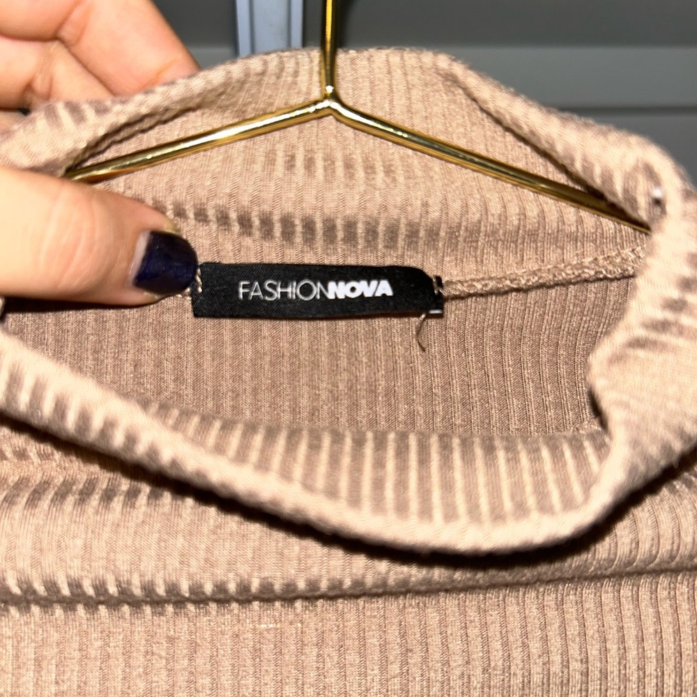 Fashion Nova Beige Sheer Mock Neck Top - Picture 4 of 4
